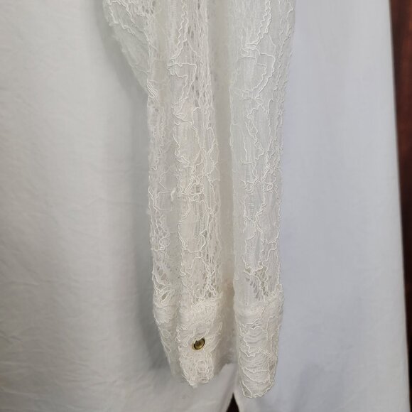 Black Label by Chico’s White Long Shirt Dress Tunic Top Lace Sleeves Size 2 Lg. - Picture 10 of 16